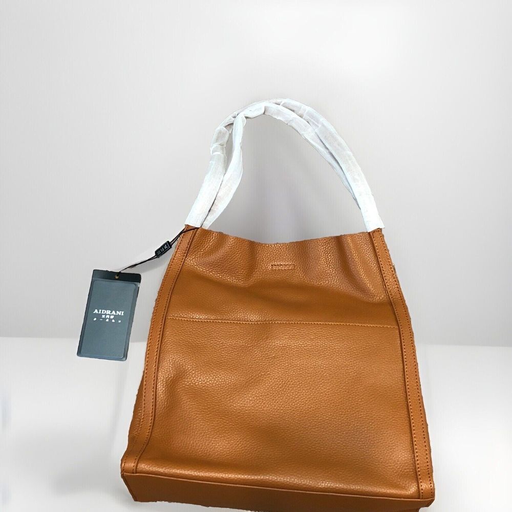 AIDRANI Brown Cowhide Pebbled Leather Single Shoulder Bag Purse Large NWT